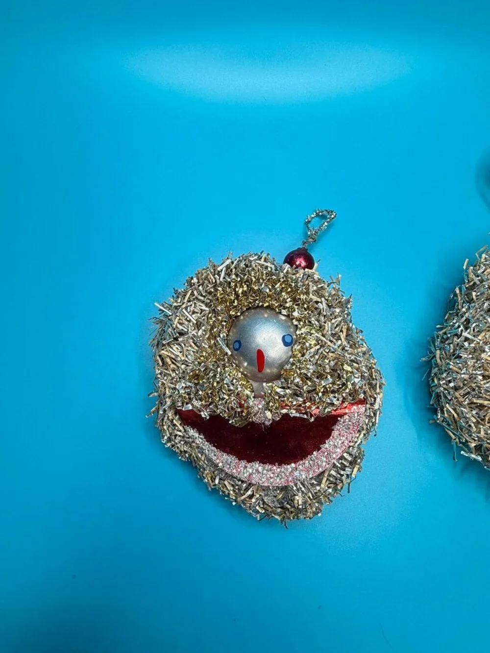 VTG Lot of 2 Tinsel Paper & Glass Bulbs Christmas Choir Angel Handmade Ornaments